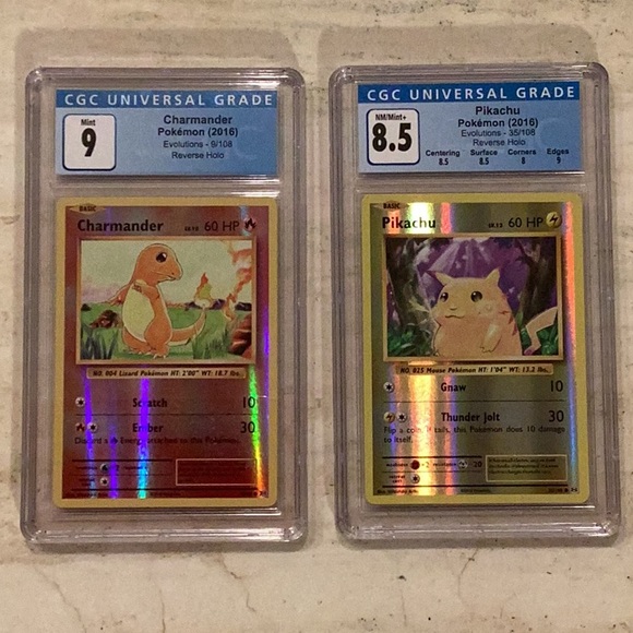 Pokemon Pikachu XY Evolutions Gold 35/108 & Charmander XY 9/108 Reverse Holo CGC - Picture 1 of 7